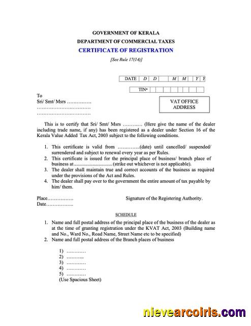 India Kerala certificate of registration